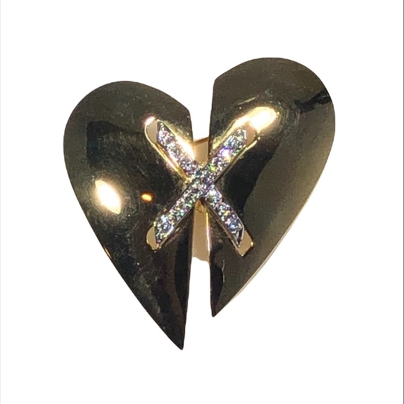 KEYES MENDED BROKEN HEART SHINY GOLD TONE BROOCH - Picture 2 of 15